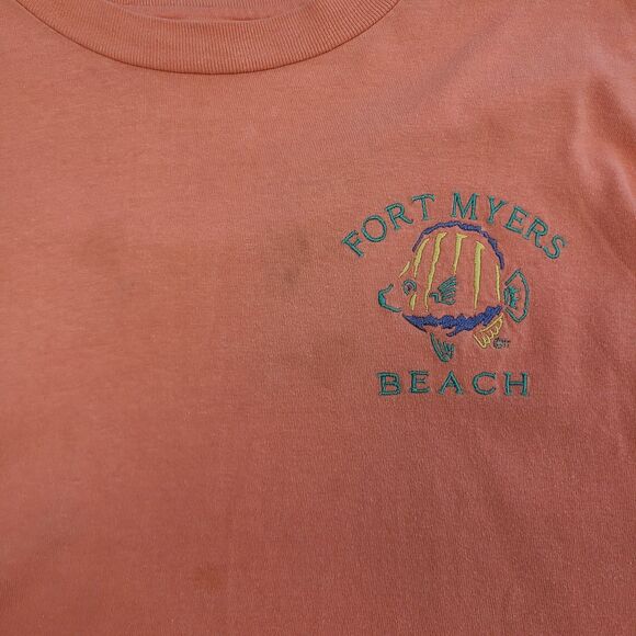 Vintage Single Stitch Fort Myers Florida Mens Sz XL Pink T Shirt USA 90s *Read* - Picture 2 of 8